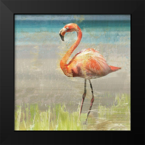 Flamingo Fancy II Black Modern Wood Framed Art Print by Nan