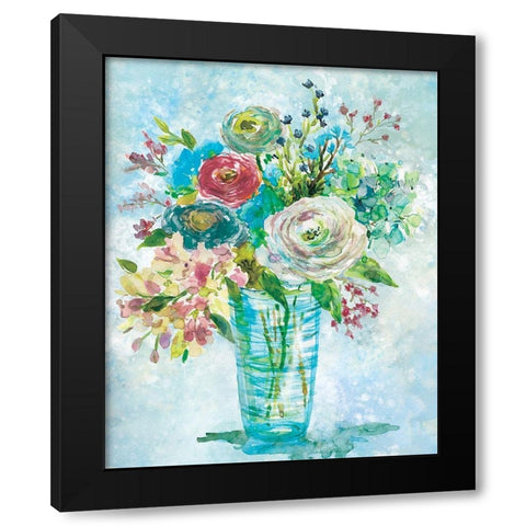 Blue Bouquet I Black Modern Wood Framed Art Print with Double Matting by Robinson, Carol