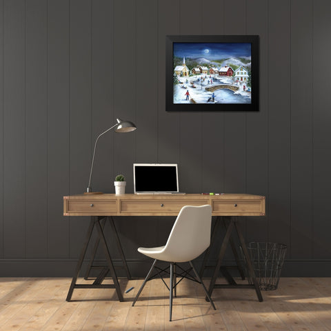 Moonlit Skaters Black Modern Wood Framed Art Print by Dunlap, Marilyn