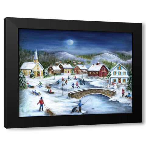 Moonlit Skaters Black Modern Wood Framed Art Print with Double Matting by Dunlap, Marilyn
