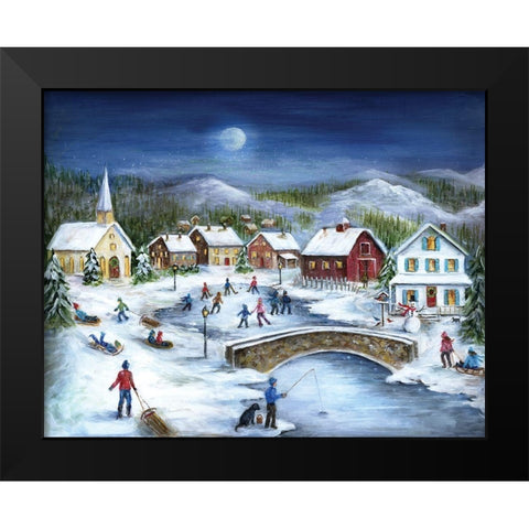 Moonlit Skaters Black Modern Wood Framed Art Print by Dunlap, Marilyn