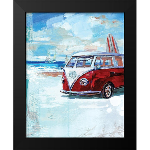 Red Camper Van Black Modern Wood Framed Art Print by Ripley, Harrison