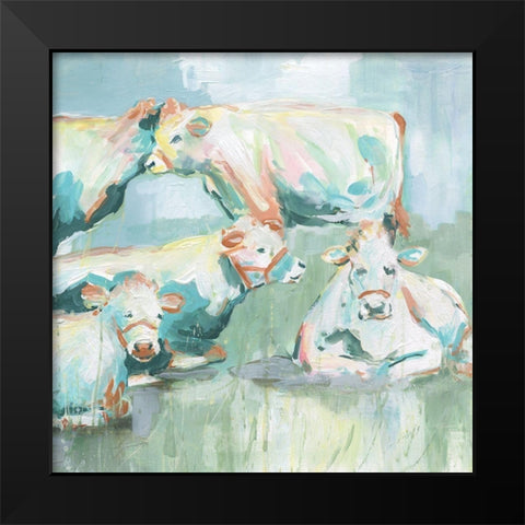 Bovine Busy Bodies Black Modern Wood Framed Art Print by Robinson, Carol