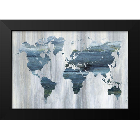 Textural World Map Black Modern Wood Framed Art Print by Nan