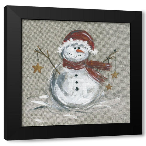 Linen Snowman I Black Modern Wood Framed Art Print by Robinson, Carol