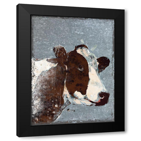 Cow on Galvanized Metal Black Modern Wood Framed Art Print with Double Matting by Robinson, Carol