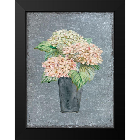 Hydrangea on Galvanized Metal Black Modern Wood Framed Art Print by Robinson, Carol