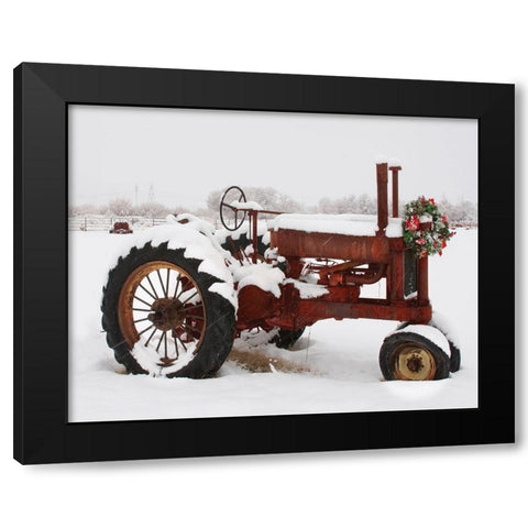 Christmas Tractor Black Modern Wood Framed Art Print with Double Matting by Delimont, Danita