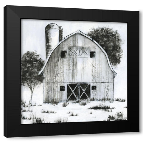 Black and White Barn I Black Modern Wood Framed Art Print with Double Matting by Nan