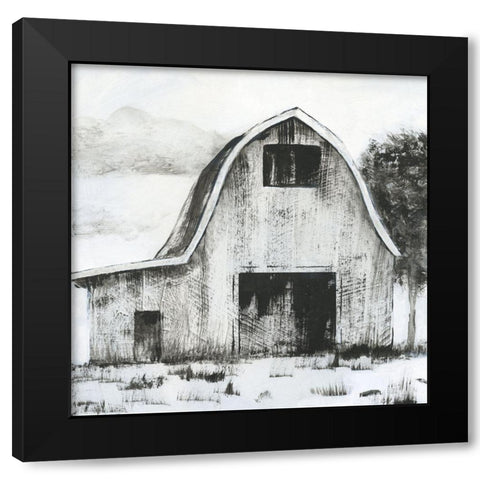 Black and White Barn II Black Modern Wood Framed Art Print with Double Matting by Nan