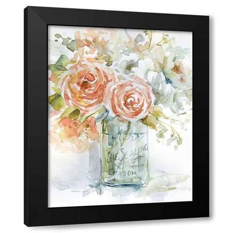 Cabbage Roses II Black Modern Wood Framed Art Print with Double Matting by Robinson, Carol