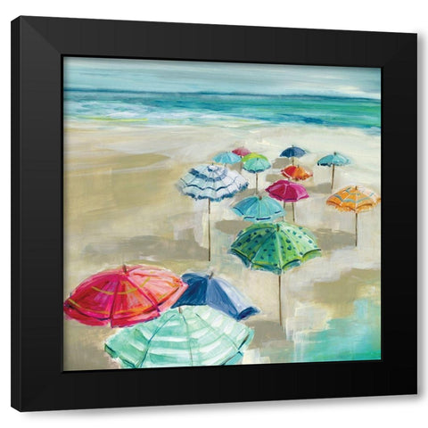 Umbrella Beach I Black Modern Wood Framed Art Print with Double Matting by Robinson, Carol