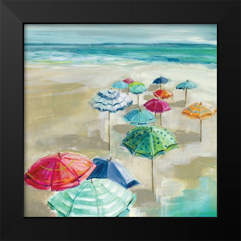 Umbrella Beach I Black Modern Wood Framed Art Print by Robinson, Carol