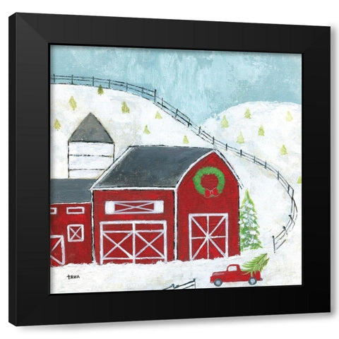 Christmas Barn Black Modern Wood Framed Art Print with Double Matting by Tava Studios