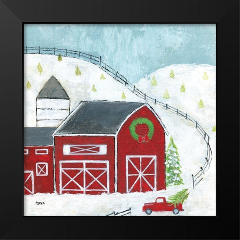 Christmas Barn Black Modern Wood Framed Art Print by Tava Studios