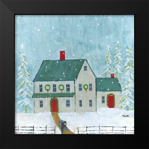 Home For Christmas Black Modern Wood Framed Art Print by Tava Studios