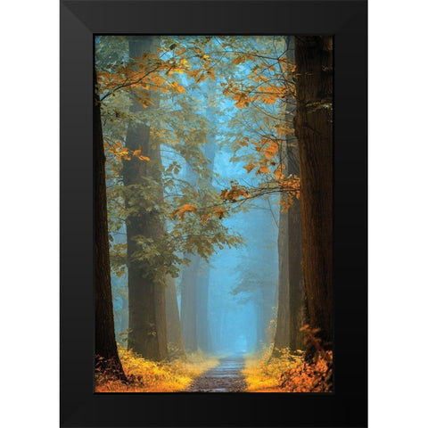 Orange Blue Black Modern Wood Framed Art Print by Van de Goor, Lars