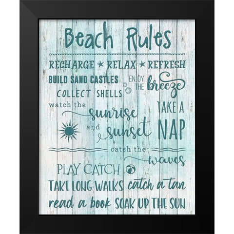 Beach Rules Black Modern Wood Framed Art Print by Carpentieri, Natalie