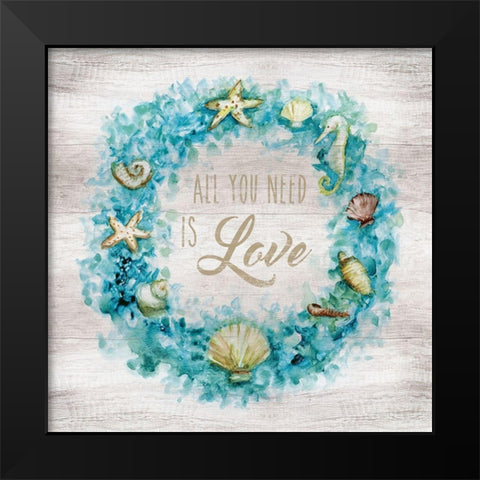 Love Beach Wreath Black Modern Wood Framed Art Print by Nan