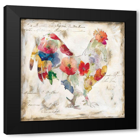 Flowered Rooster Black Modern Wood Framed Art Print with Double Matting by Robinson, Carol