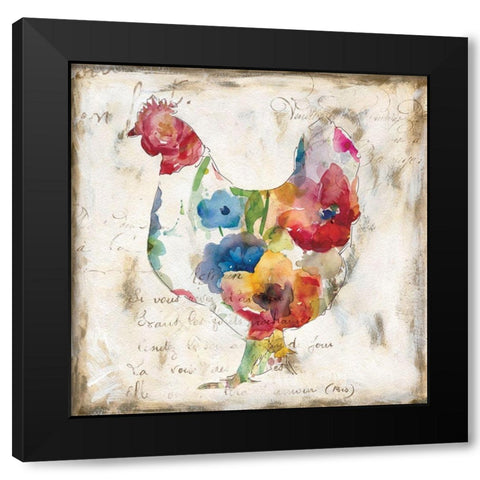 Flowered Hen Black Modern Wood Framed Art Print with Double Matting by Robinson, Carol