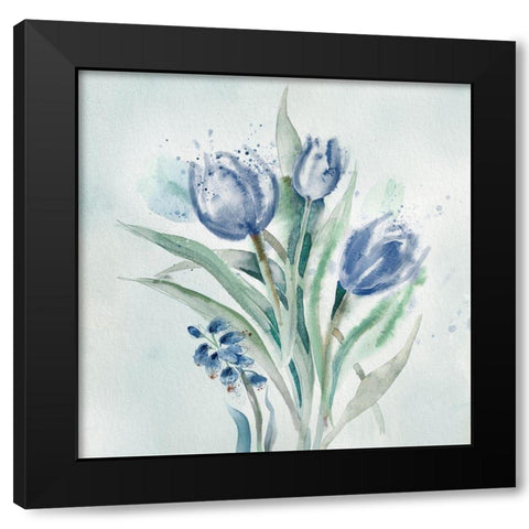 Blue Flower Wash Black Modern Wood Framed Art Print by Knutsen, Conrad