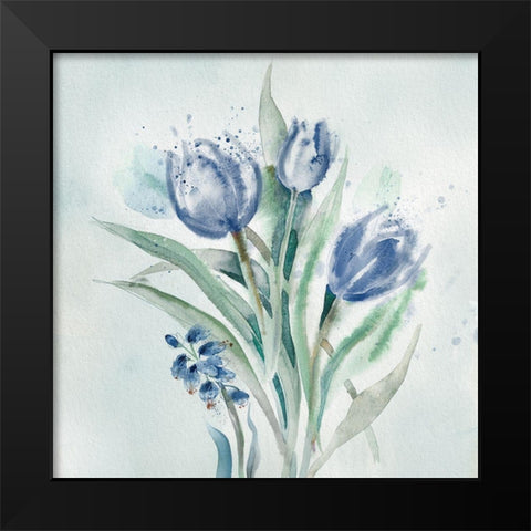 Blue Flower Wash Black Modern Wood Framed Art Print by Knutsen, Conrad
