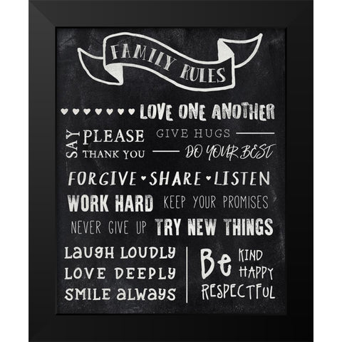 Chalkboard Rules Black Modern Wood Framed Art Print by CAD DESIGNS