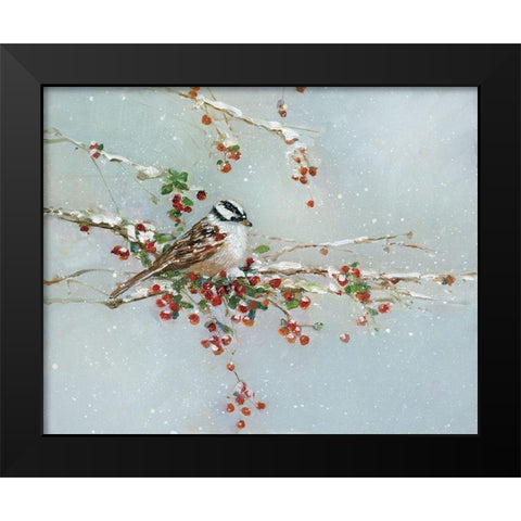 Woodpecker in Winter Black Modern Wood Framed Art Print by Swatland, Sally