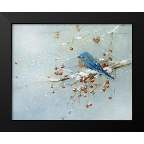 Blue Bird in Winter Black Modern Wood Framed Art Print by Swatland, Sally