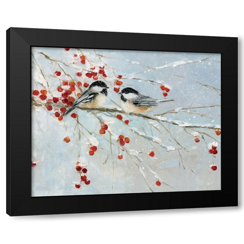 Chickadees in Winter Black Modern Wood Framed Art Print with Double Matting by Swatland, Sally