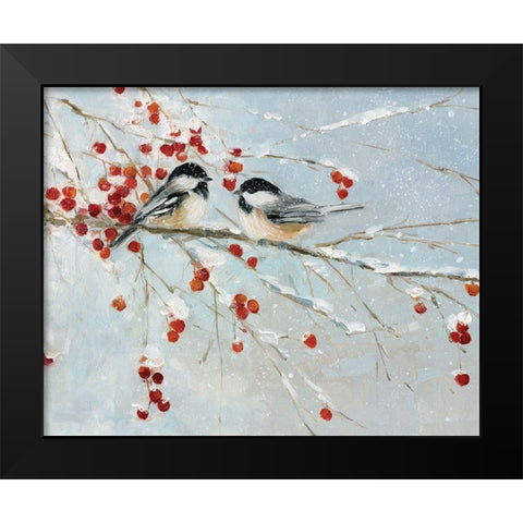 Chickadees in Winter Black Modern Wood Framed Art Print by Swatland, Sally
