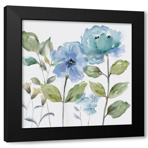 Garden Blues Black Modern Wood Framed Art Print by Nan