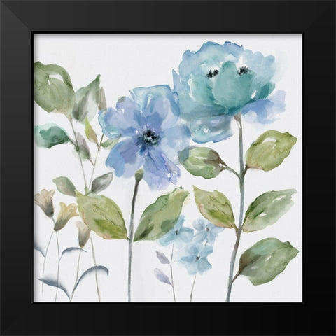 Garden Blues Black Modern Wood Framed Art Print by Nan