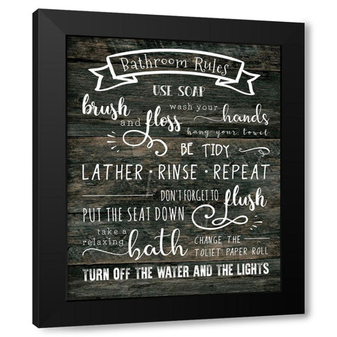 Bathroom Rules Black Modern Wood Framed Art Print with Double Matting by CAD DESIGNS