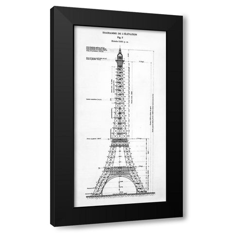 Eiffel Elevation Black Modern Wood Framed Art Print with Double Matting by Donovan, Kelly