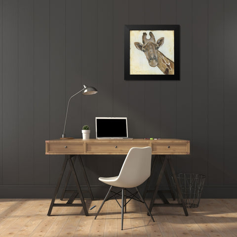 Patterned Giraffe Black Modern Wood Framed Art Print by Tava Studios