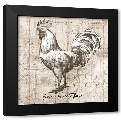 Farm Rooster Black Modern Wood Framed Art Print with Double Matting by Knutsen, Conrad