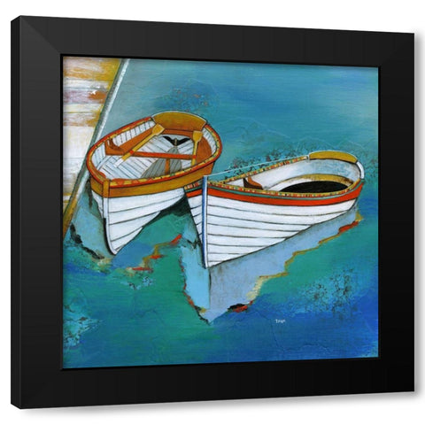 Rowboat Reflection Black Modern Wood Framed Art Print by Tava Studios