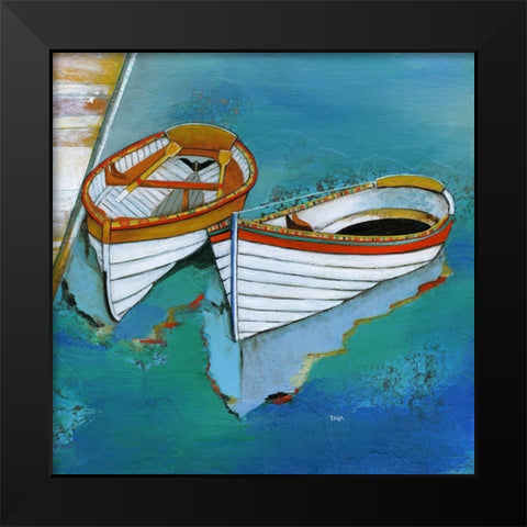 Rowboat Reflection Black Modern Wood Framed Art Print by Tava Studios