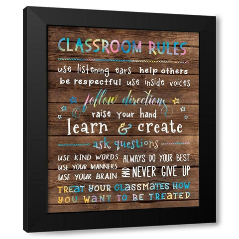 Classroom Rules Black Modern Wood Framed Art Print with Double Matting by CAD DESIGNS