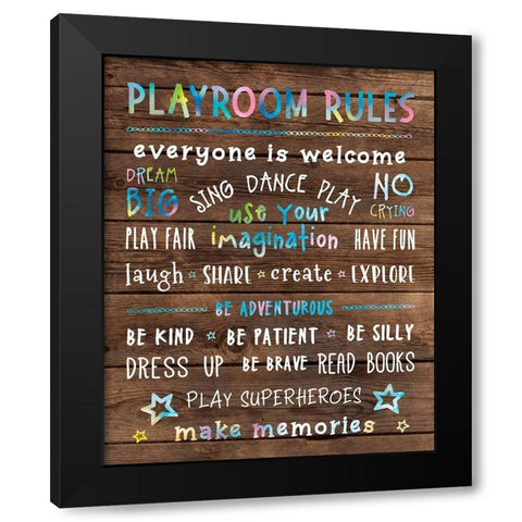 Playroom Rules Black Modern Wood Framed Art Print with Double Matting by CAD DESIGNS