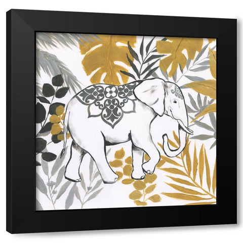 Jungle Elephant Black Modern Wood Framed Art Print with Double Matting by Nan