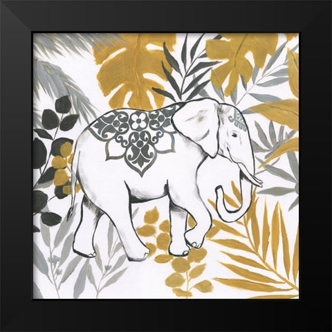 Jungle Elephant Black Modern Wood Framed Art Print by Nan