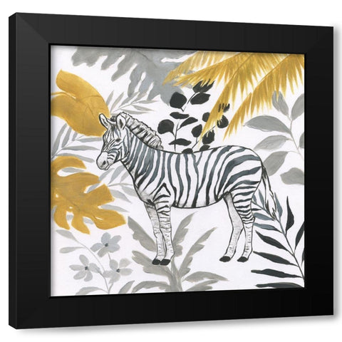 Jungle Zebra Black Modern Wood Framed Art Print by Nan