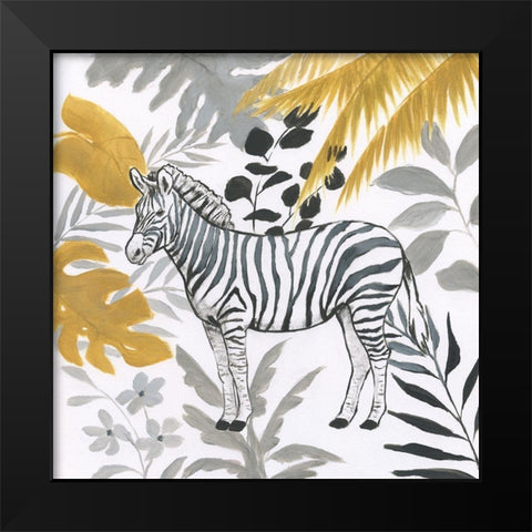 Jungle Zebra Black Modern Wood Framed Art Print by Nan