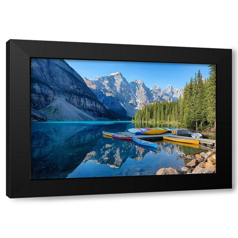 Banff Canoe Dock Black Modern Wood Framed Art Print with Double Matting by Delimont, Danita