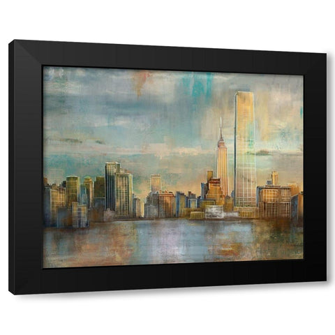 City Skyline Black Modern Wood Framed Art Print with Double Matting by Nan