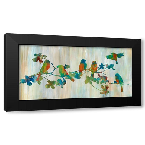 Birds on Branch Black Modern Wood Framed Art Print with Double Matting by Nan