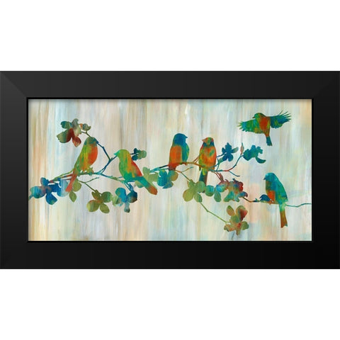 Birds on Branch Black Modern Wood Framed Art Print by Nan